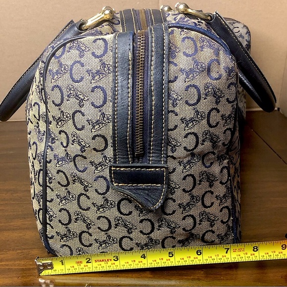 MCELINE Navy Blue and Grey Monogram Boston Carry On Overnight Travel Bag 35cm - Picture 13 of 17